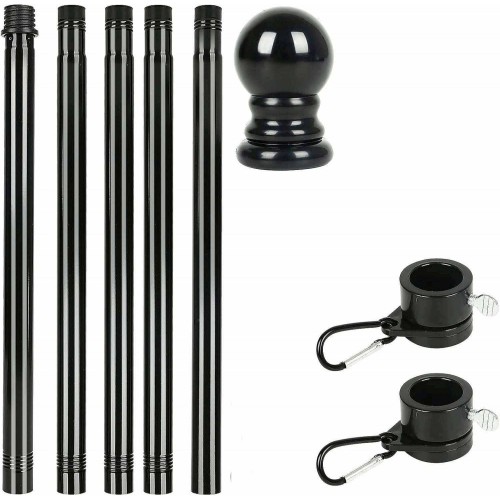 Black sectional metal flag stick up to 180 cm with decorative top and anti-twisting mechanism of the flag