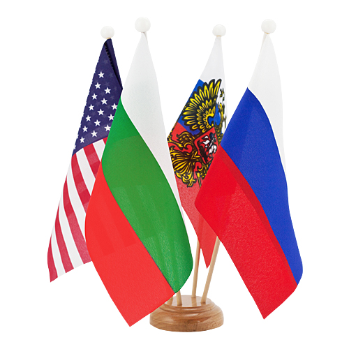 Wood desk flag stand with four flags 15/21 cm.