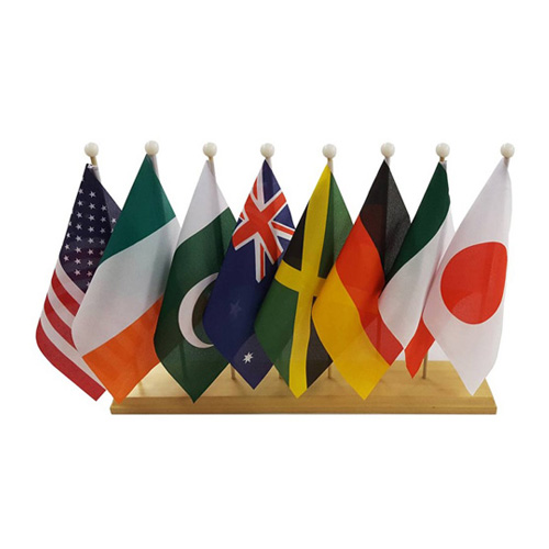 Wood desk flag stand with eight flags 15/21 cm.