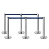 Silver queuing barrier post with blue belt