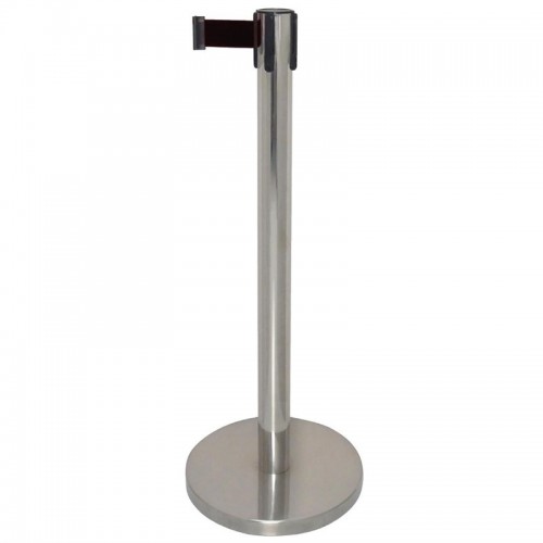 Silver queuing barrier post with black belt