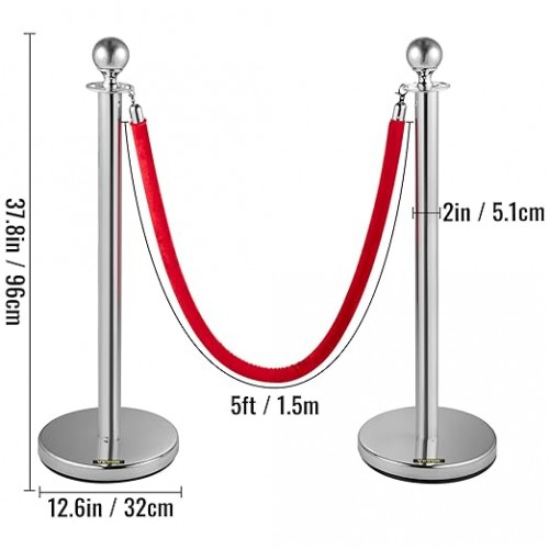 Pair of two silver barrier post & one red rope